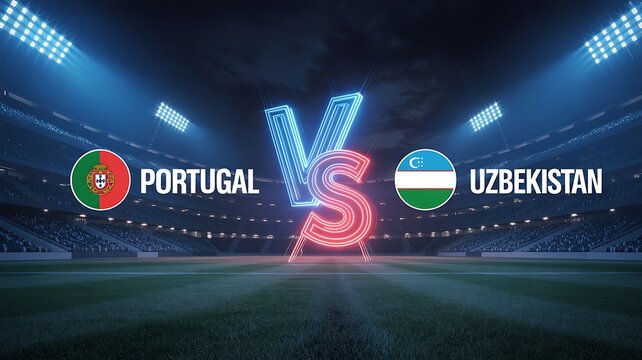 Portugal vs uzbekistan football game stadium with football
