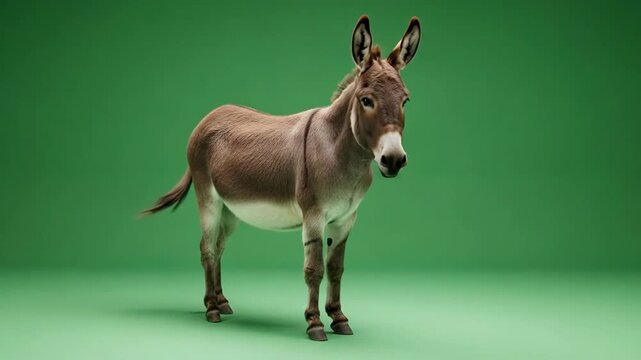 Graceful donkey standing against a vibrant green backdrop