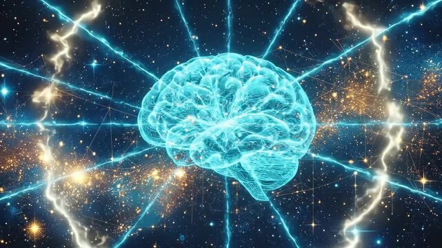 Cosmic brain concept: illuminated neural connections in outer space universe