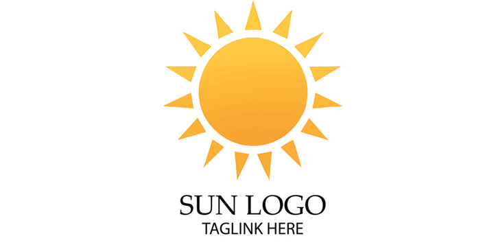 Sun logo with bright yellow orange gradient rays and sharp triangular spikes for renewable energy or solar power branding.