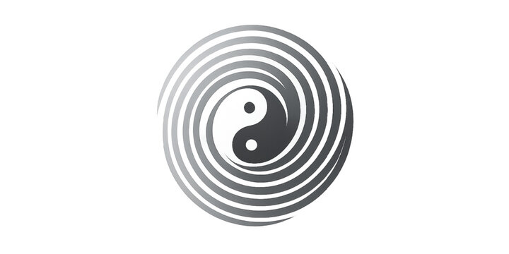 Abstract yin yang spiral design element with monochromatic gradient circles for balance harmony and zen meditation themes.