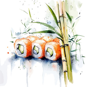 Spring Rolls, vector clipart in watercolor with smooth gradients, isolated on a white background.
