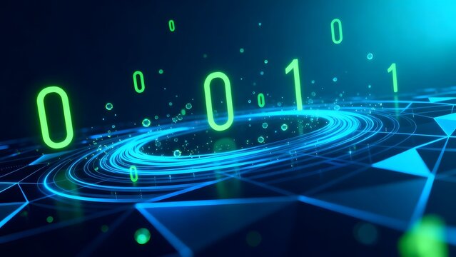 Digital binary code with glowing numbers