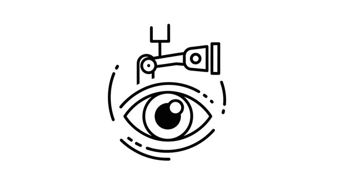 Robotic Eye Scanner and Human Eye Icon: Futuristic Vision Technology and Surveillance Concept