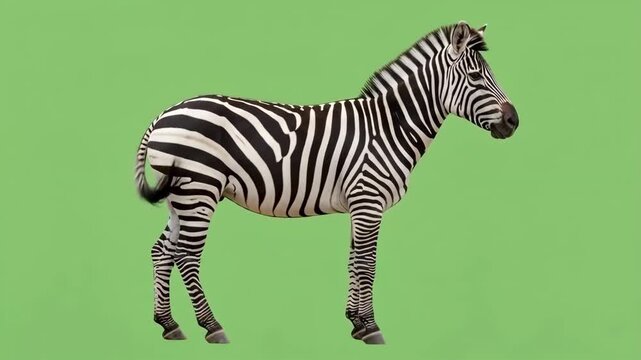 Graceful zebra standing against a green background