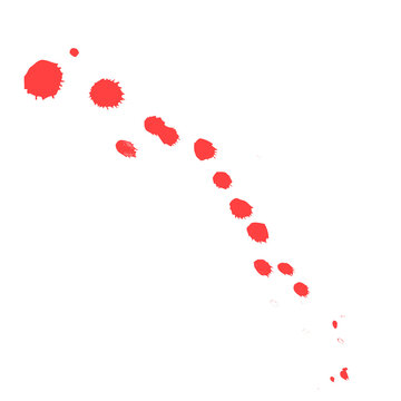Red ink splatters forming a trail across a transparent background, A series of vibrant red ink drops are scattered diagonally creating a dynamic visual effect