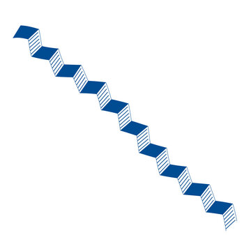 Abstract blue staircase graphic with a sense of upward or downward movement, A minimalist, geometric representation of a staircase, rendered in a solid blue 