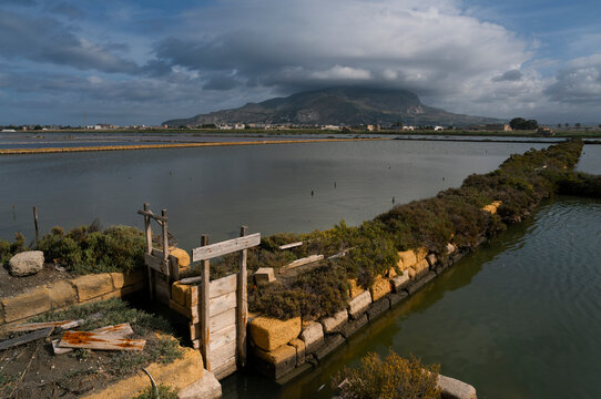 Vintage equipment at salt pans in Trapani, Sicily, Italy