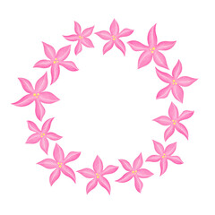 Obraz premium Watercolor Pink Flower Wreath Illustration with Pointed Petals and Yellow Centers Arranged in Circular Frame isolated on transparent Background