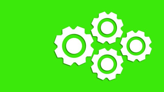 Simple Rotating Mechanical Cogwheel Illustration on Isolated Green and White Background