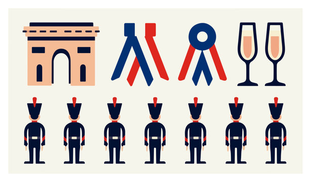 French soldiers parade with champagne glasses.