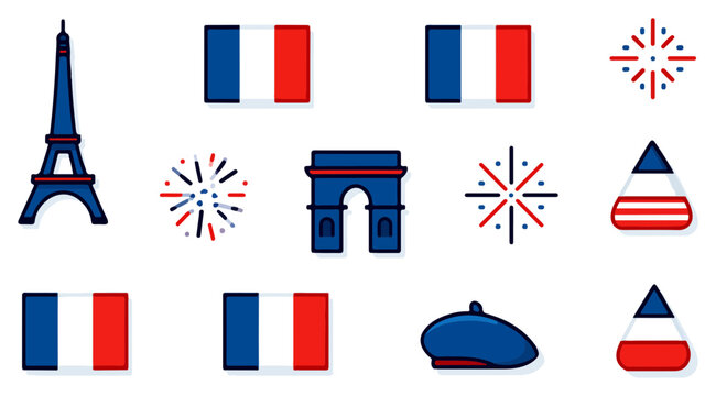 French symbols and icons set.