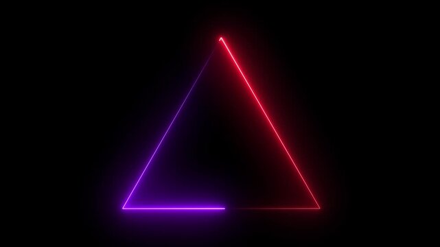 Glowing neon line triangle icon animation on black background.4k motion video.