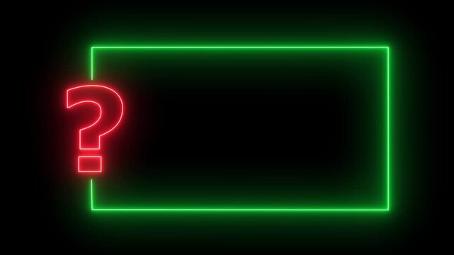 Question mark neon sign light on black background. Quiz trivia game competition. blue neon question mark frame for quizzes and FAQs. Game announcement.4k motion video.
