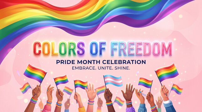 Pride Month Celebration with Rainbow Flags