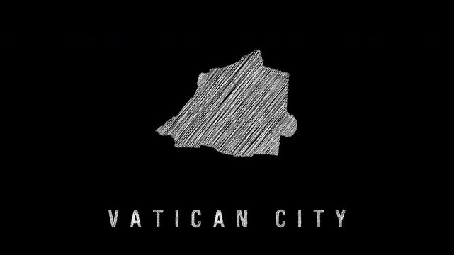 Vatican city map scribble animation on black background
