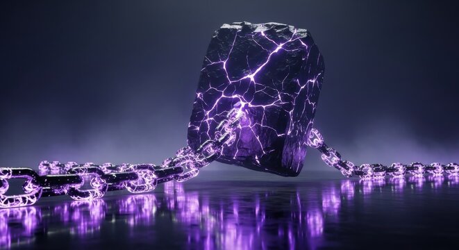 Purple crystal, gemstone, cracked marble, glowing veins, luxury decor