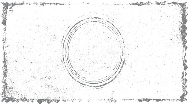 Textured gray stamp border with circular imprint and speckle overlay