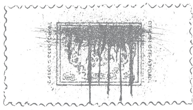 Distressed grey postage stamp with serrated edges and smudged central white