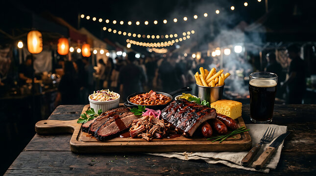 Smoked bbq platter at night market