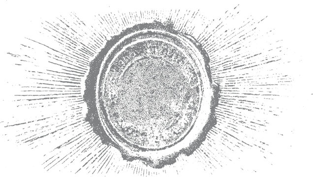 Vintage grey circular seal with radiating lines and textured center stamp