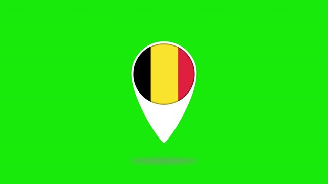 Belgium flag location pin bouncing on green screen