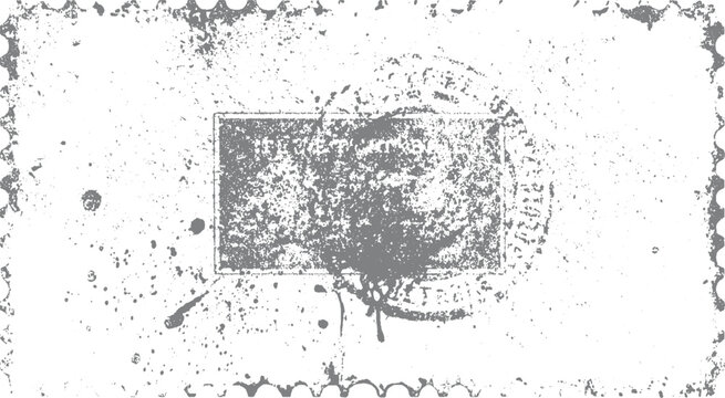 Grungy distressed postage stamp with perforated edges and ink splatters grunge