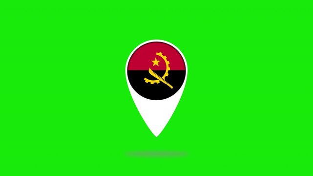 Angolan flag map pin pointing on green screen