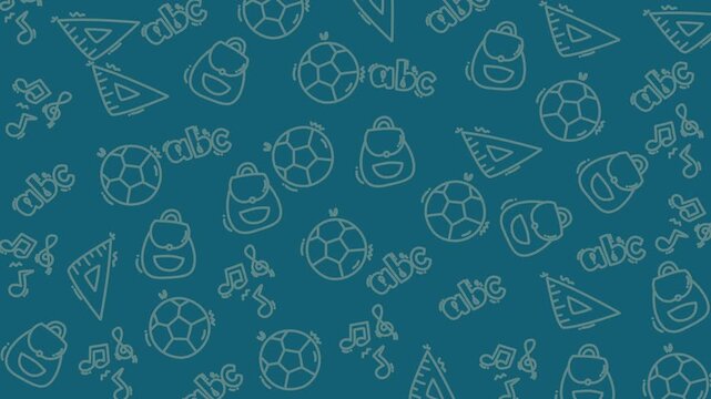 Blue background with playful doodles. Doodles include letters, shapes, and sports. Simple outlines evoke fun and creativity. Ideal for children's designs or educational themes