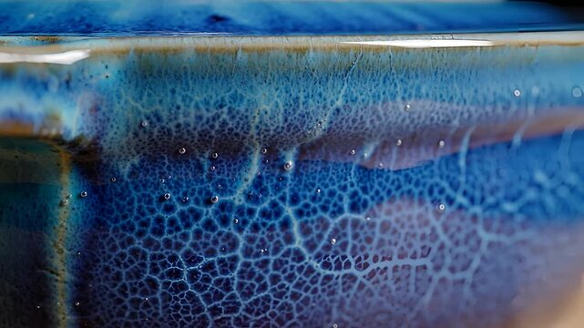 Abstract Blue Ceramic Glaze Macro Texture with Crackle Pattern.