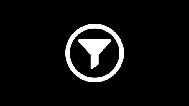 Digital funnel filter icon revealing on black background