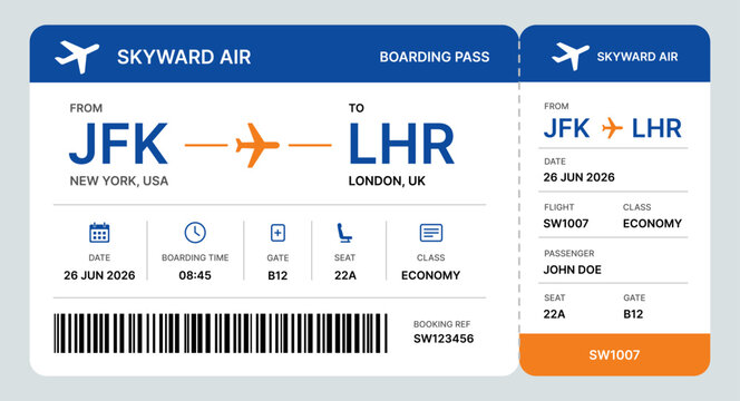 Modern Airline Boarding Pass Template With Flight Ticket Travel Voucher Airport Check In Design and Aviation UI Layout