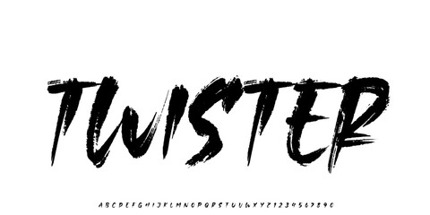 Fototapeta premium Distressed Grunge Font. Horror Comic Brush Font. Cartoon Graffiti Font. Display Playful font. Creative Hand Drawn Alphabet. Street Art Fashion Designs vector illustration
