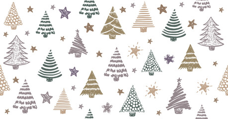 Obraz premium Christmas tree pattern hand drawn illustrations.