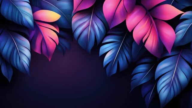 Vibrant pink and blue leaves on dark background