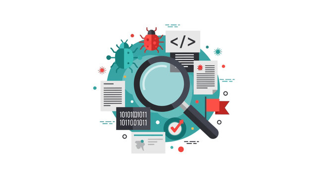 Software Testing and Quality Assurance Concept Illustration for Code Review, Debugging, and Cybersecurity Bug Hunting
