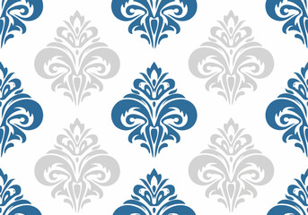 Obraz premium Luxury blue damask wallpaper with intricate floral details and elegant decorative ornamentation