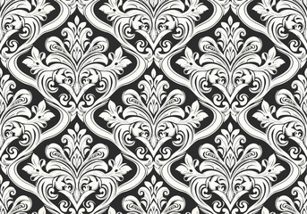 Fototapeta premium Sophisticated ornamental wallpaper pattern with vintage floral damask seamless blue background design