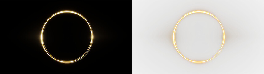 Naklejka na ściany i meble Golden ring with a smooth surface isolated on transparent and black background, created for decoration and design purposes, light overlay, PNG