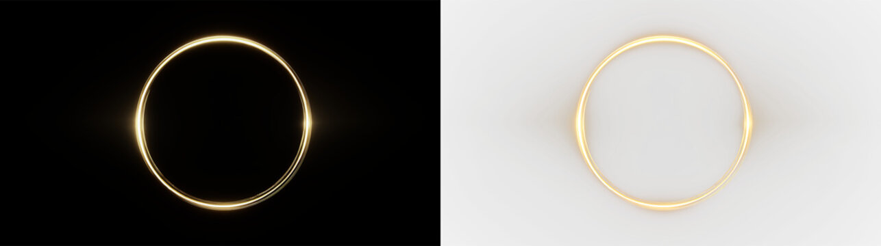 Golden ring with a smooth surface isolated on transparent and black background, created for decoration and design purposes, light overlay, PNG