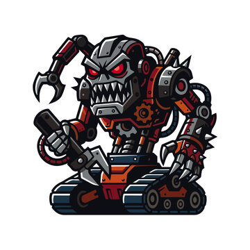 Angry Evil Battle Robot Mascot Cartoon Vector Design
