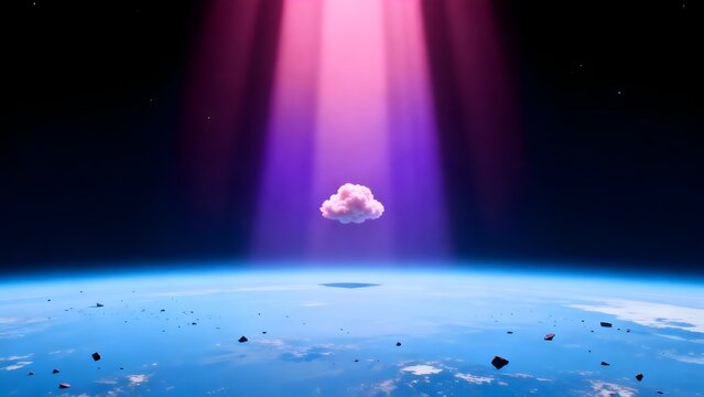 space cloud with light beams
