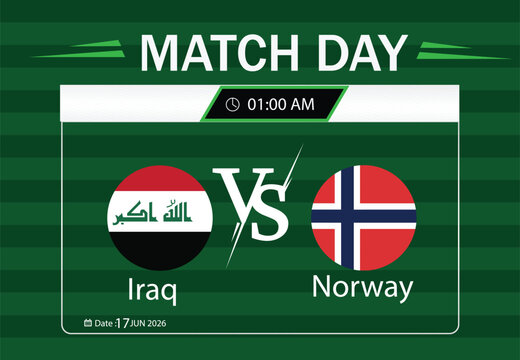 Football match preview graphic for iraq vs norway game
