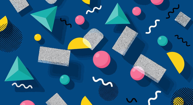 creative memphis style geometric background with abstract pattern 3d illustration and vector shapes for modern design.