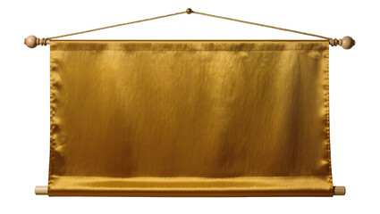 Golden silk banner hanging with rope and wooden dowels © Natalia