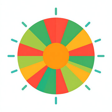 Colorful circular wheel divided into segments with radiating lines, representing a pie chart or spinner concept
