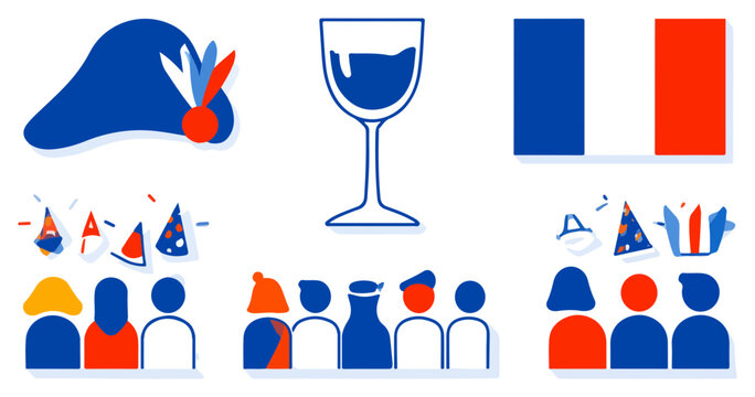 French Celebration Icons and People.
