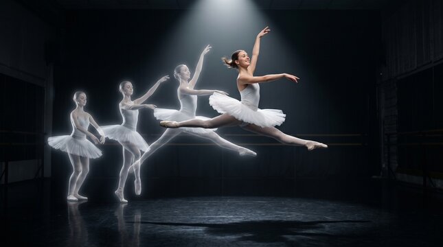 A dancer whose movement leaves ghost copies of herself frozen in the air behind her