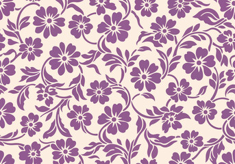 Fototapeta premium Elegant Royal Damask Pattern with Lavender Floral Motifs and Decorative Interior Wallpaper Background Details