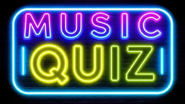 Neon sign displaying "MUSIC QUIZ" in vibrant colors